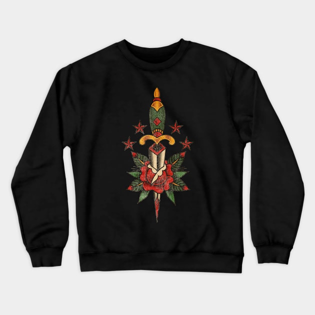 American Traditional Rose and Dagger Crewneck Sweatshirt by OldSalt